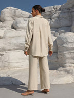 Ensemble Deux Pièces Femme Grande Taille Cardigan Manches Longues Élégant Costume Décontracté Couleur Unie