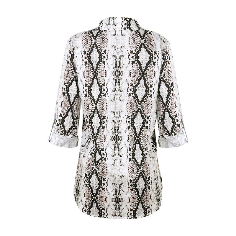Chemise décontractée ample à manches trois-quarts imprimé léopard pour femme