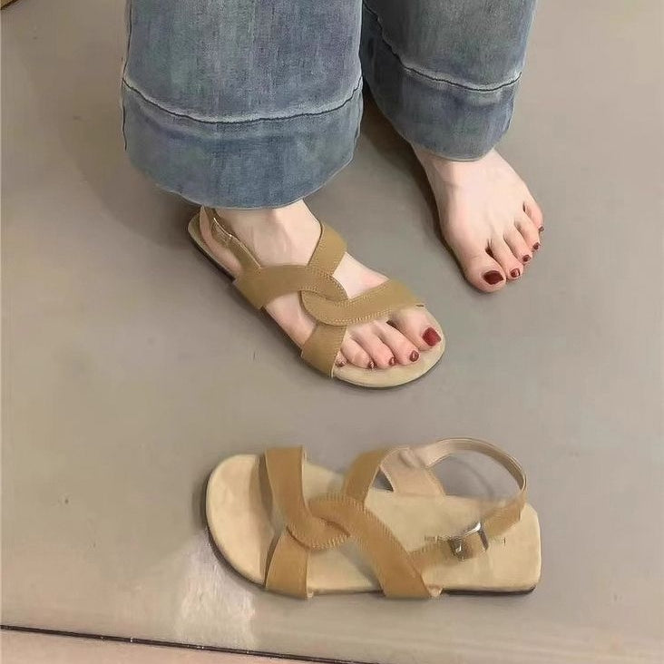 Sandales rétro à boucle et brides croisées pour femme – été