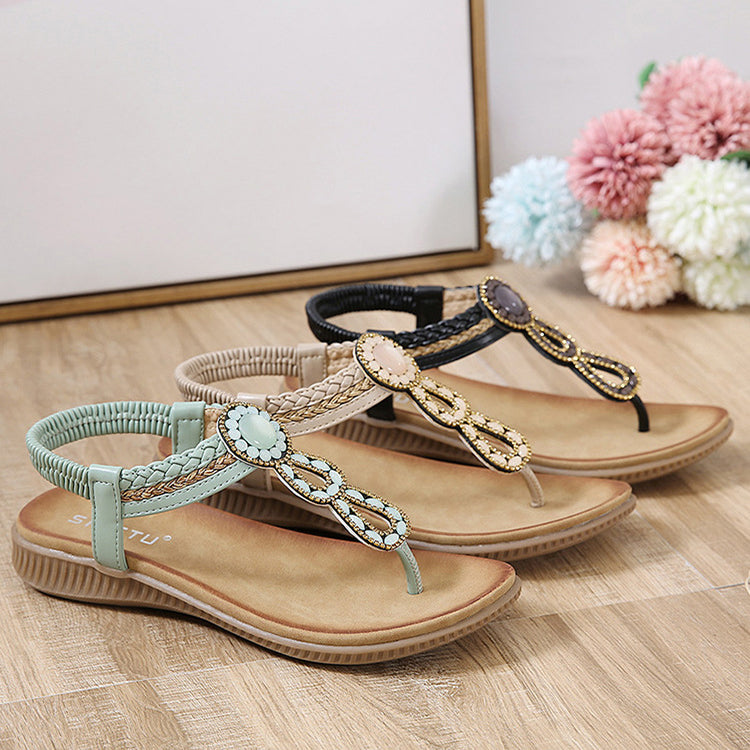 Tongs Bohème Femme Tressées Chaussures de Plage Claquettes