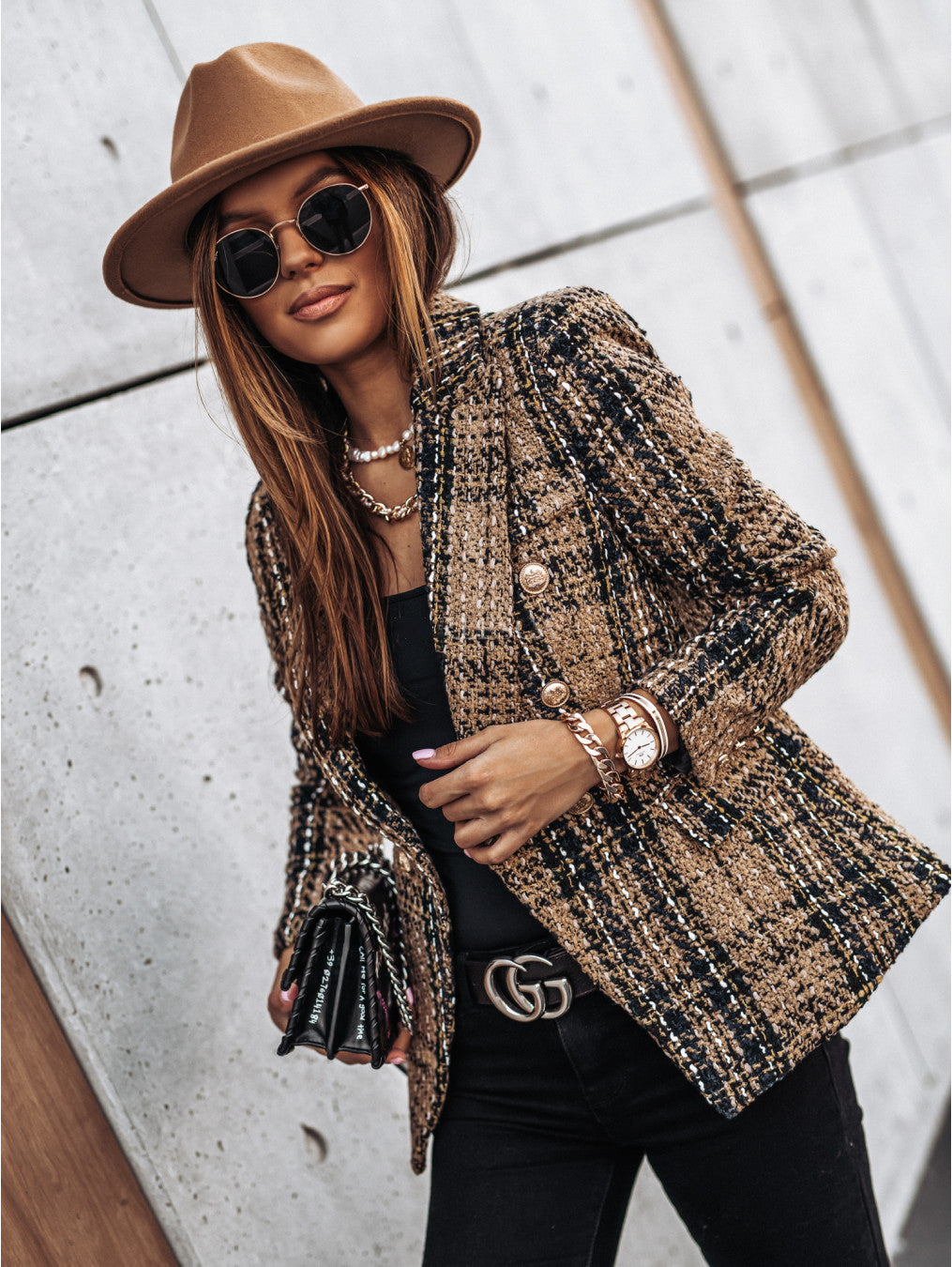 Veste imprimée à col blazer, à manches longues et à double boutonnage