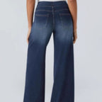Jean Taille Haute Femme Délavé Coupe Ample Jambe Large