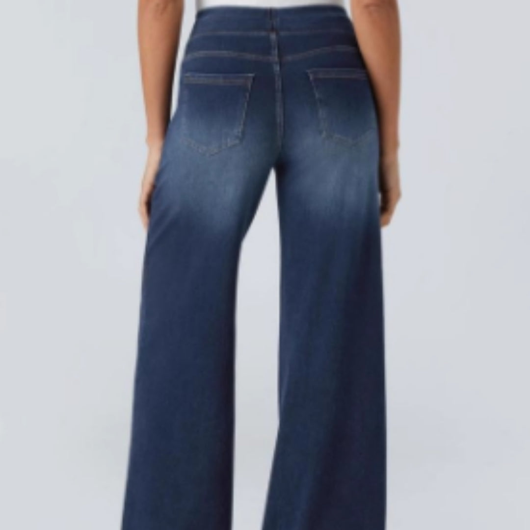 Jean Taille Haute Femme Délavé Coupe Ample Jambe Large