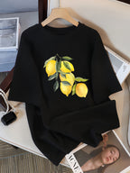 T-shirts à motif citron créatifs Femme décontracté doux hauts mode