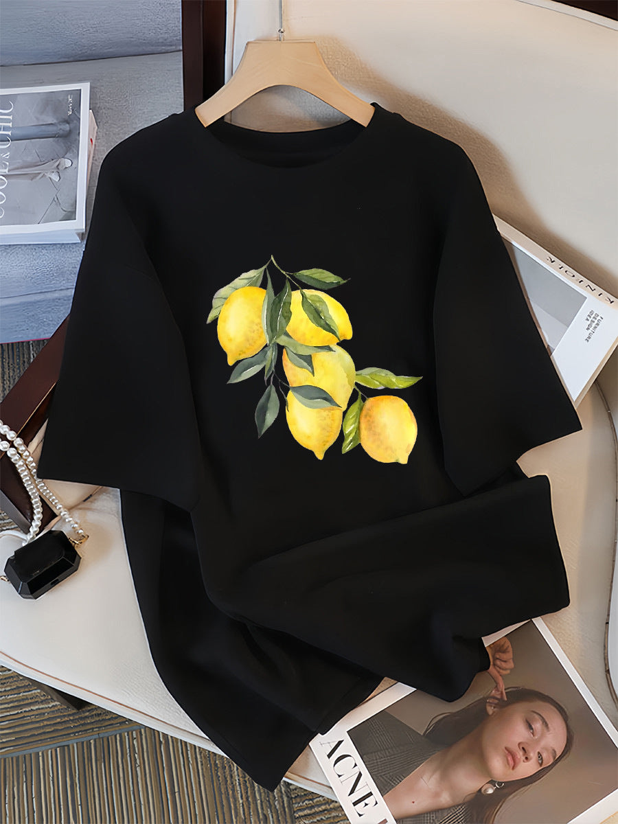 T-shirts à motif citron créatifs Femme décontracté doux hauts mode