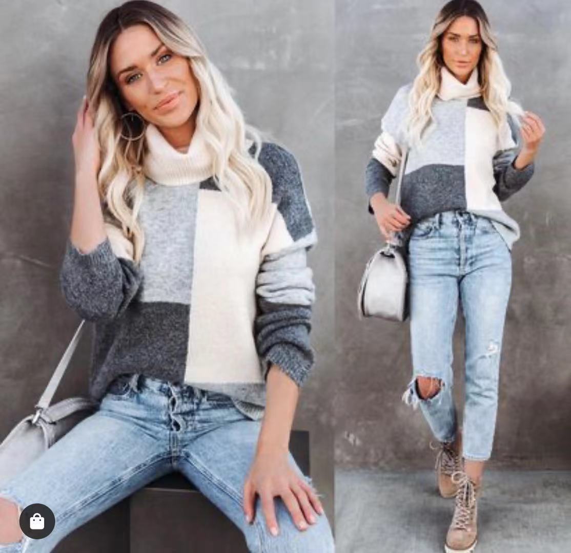 Nouveau Pull Col Montant Assorti Pull Ample Grande Taille pour Femme