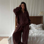 Ensemble deux pièces décontracté avec pantalon, cardigan de sport à capuche à manches longues et costume en coton