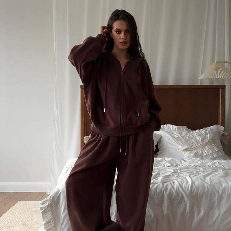 Ensemble deux pièces décontracté avec pantalon, cardigan de sport à capuche à manches longues et costume en coton
