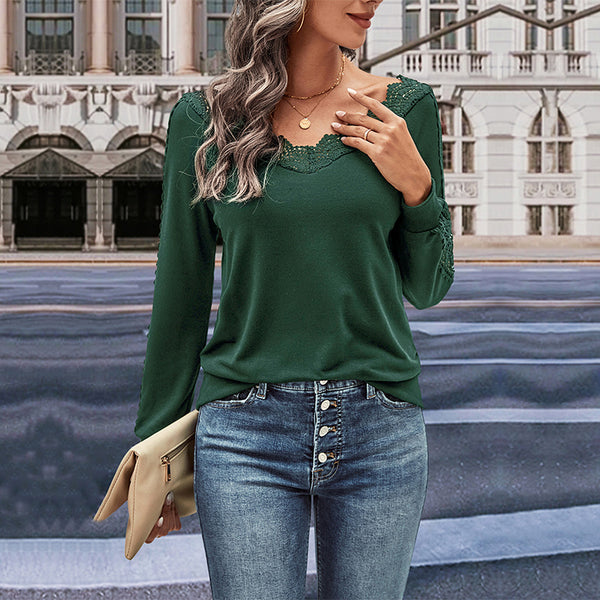 Haut en polyester pour femme, chemise en dentelle