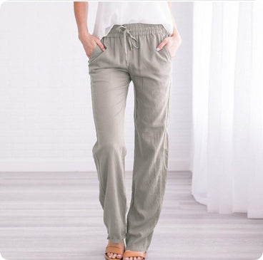 Pantalon décontracté taille élastique de couleur unie pour femme – Commerce extérieur
