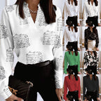 Haut chemise imprimé ample col en V manches longues printemps pour femmes