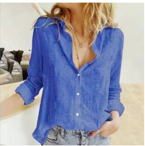 Chemisier à manches longues pour femmes avec cardigan à revers et boutons lâches