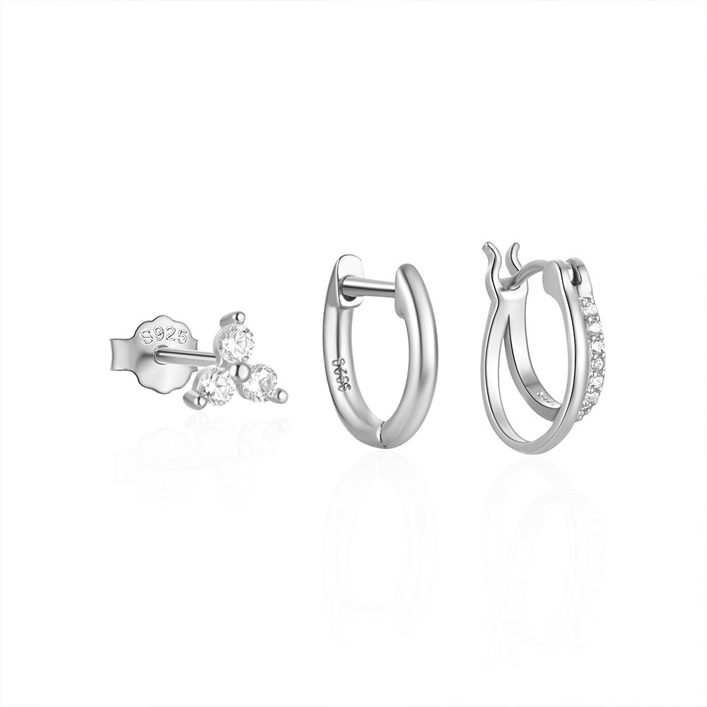 Boucles d'oreilles doubles en zircon pour femmes
