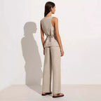 Ensemble deux pièces gilet sans manches et pantalon, col carré, en coton
