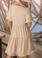 Robes d'été pour femmes Col en V Manches courtes Décontracté Coupe évasée Fluide Robe trapèze Mini-robe