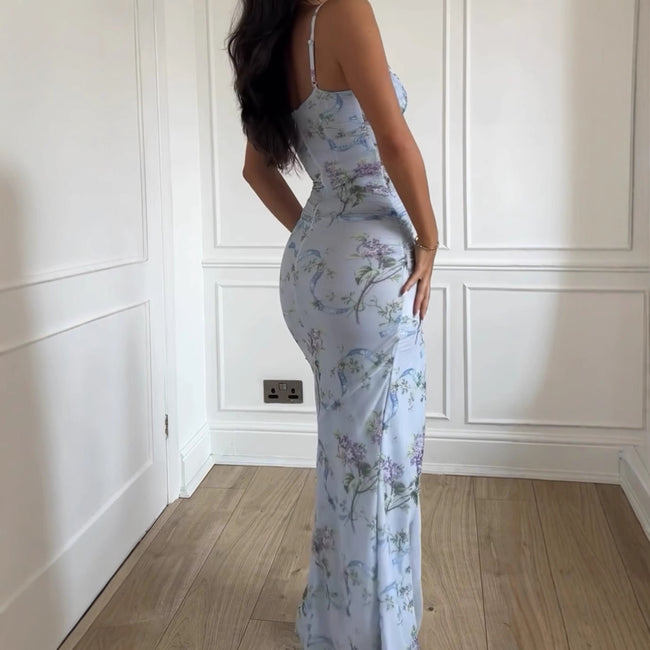 Robe sans manches à col en V et imprimé floral pour femme Main Image
