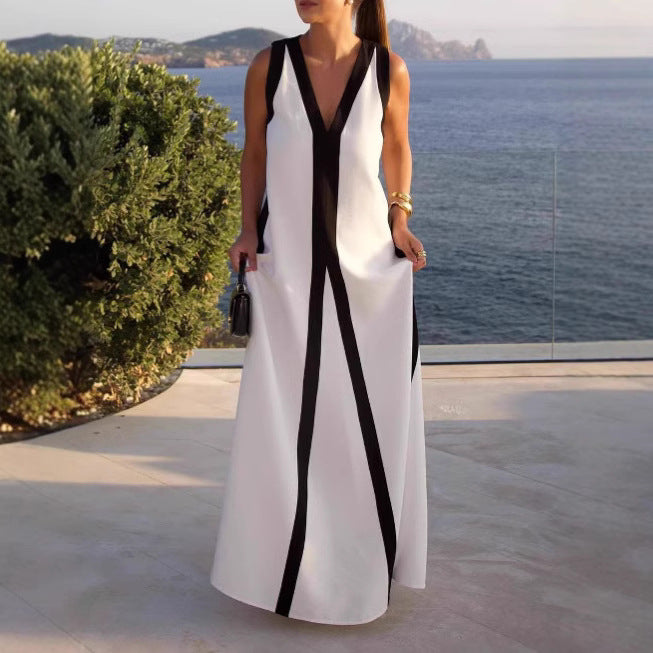 Nouvelle robe décontractée pour femme à couleurs contrastantes