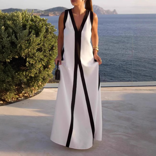Nouvelle robe décontractée pour femme à couleurs contrastantes Hover Image