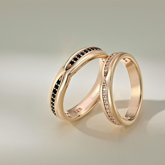 Bague en argent sterling pour hommes et femmes Bagues de couple avec zircon incrusté Hover Image