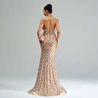 Robe de soirée sirène à licou et sequins