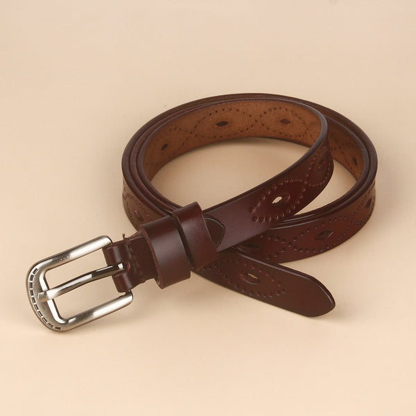 Ceinture creuse vintage en cuir de vachette avec boucle ardillon en cuivre