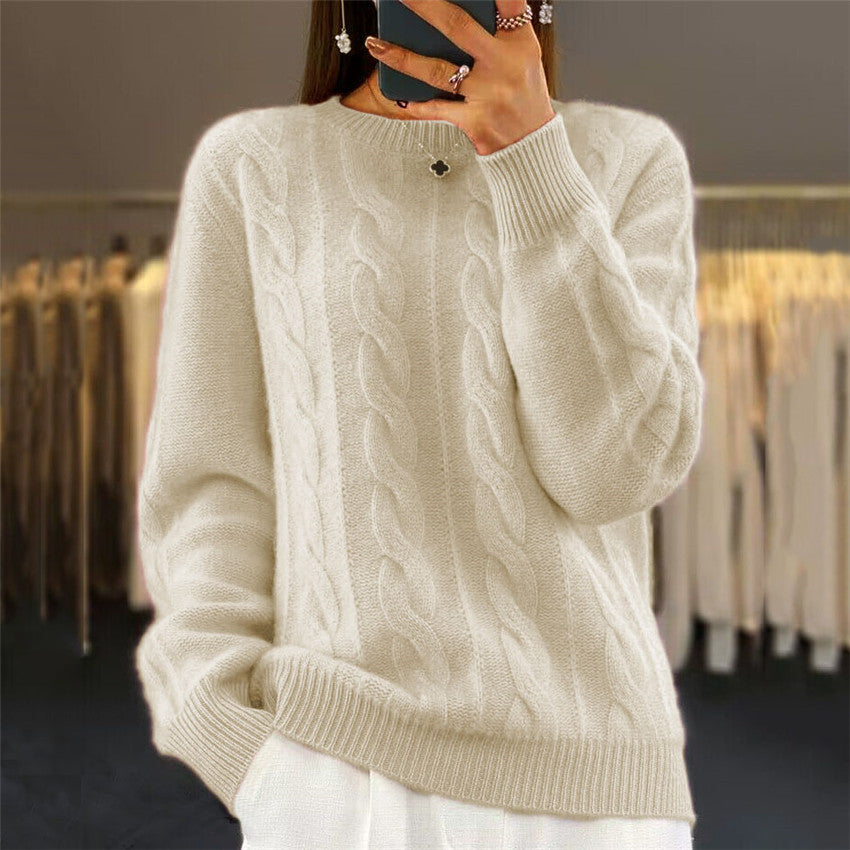 Chandail pull en tricot torsadé rétro à la mode pour femme