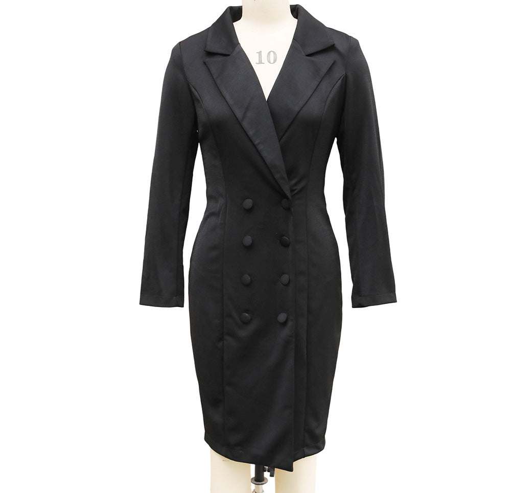 Robe blazer croisée pour femme, style mode, coupe ajustée, hanches enveloppées, col à revers, manches longues, robes de bureau, navette, longue veste, vêtement d'extérieur.