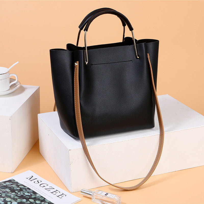 Bag Women Summer New Korean Pure Color Women's Handbag Metal Handle Leisure Shoulder Bag Women's Bag