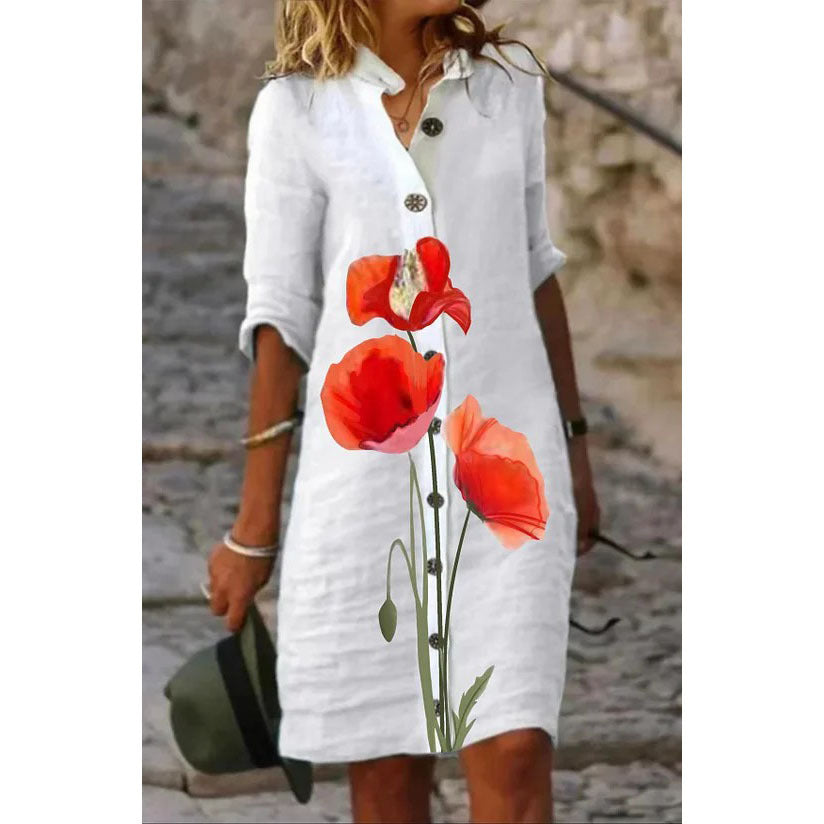 Robe en Coton et Lin à Motifs pour Femme