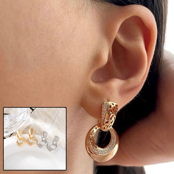 Boucles d'oreilles pendantes rondes et creuses de luxe, couleur or rose et argent, pour femmes, avec incrustation micro-cire, zircon naturel, fleur, bijoux de mariage et quotidiens pour femmes