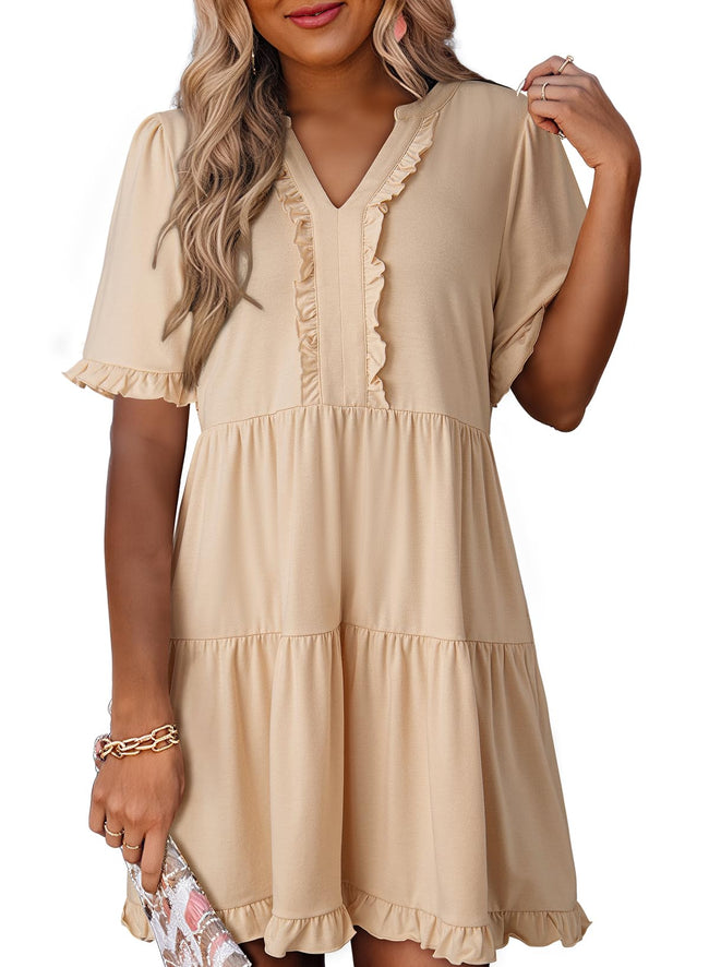 Womens Dresses Summer Spring V Neck Short Sleeve Casual A Line Flowy Swing Dress Mini Dress Main Image