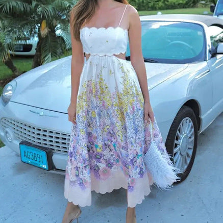 Robe caraco imprimée ajourée pour femme