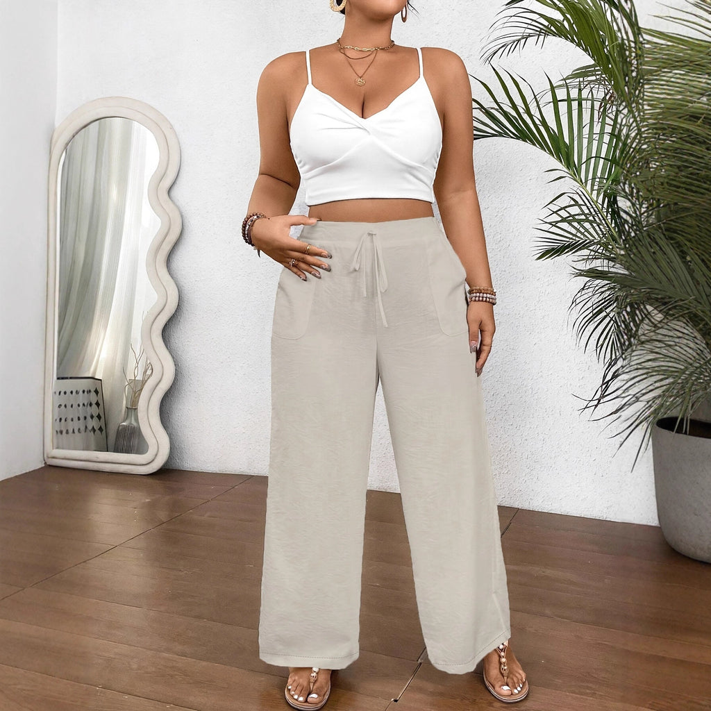 Pantalon ample à jambe large et taille coulissée pour femme