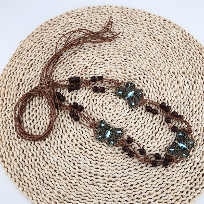 Ceinture tissée à la main de style ethnique rétro pour femme