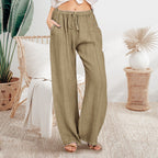 Pantalon ample décontracté à jambes larges et boutonnées pour femme