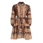 Robe longue à manches longues avec imprimé léopard ajouré pour femme