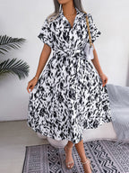 Robe chemise décontractée ample à imprimé léopard et taille nouée pour femme