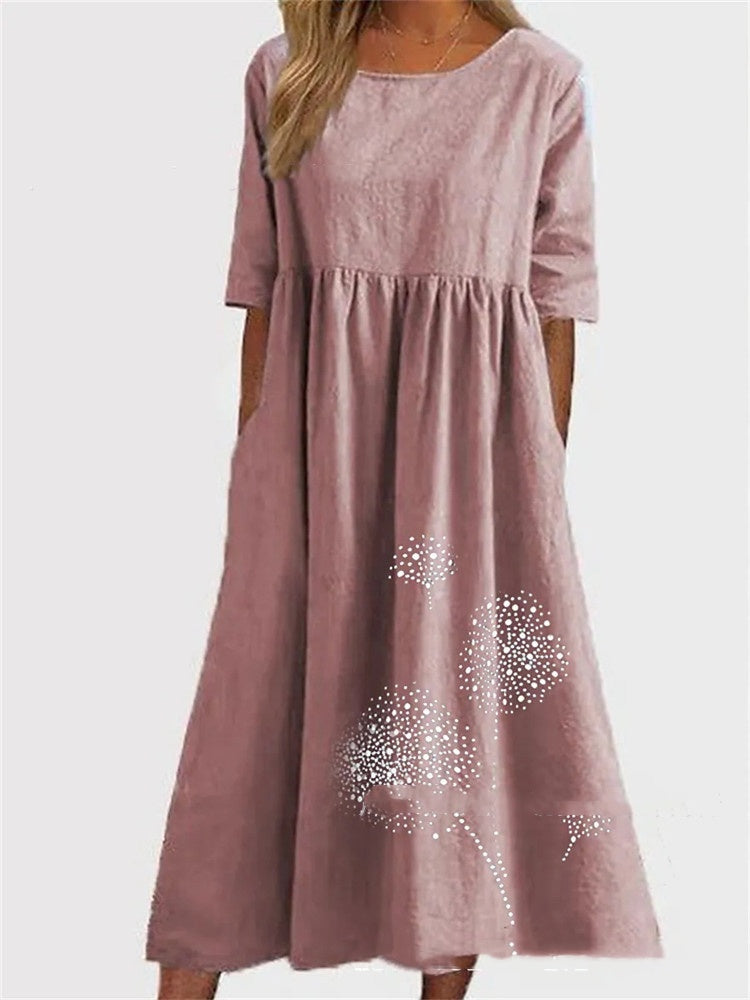 Robe décontractée ample imprimée à col rond et manches courtes grande taille