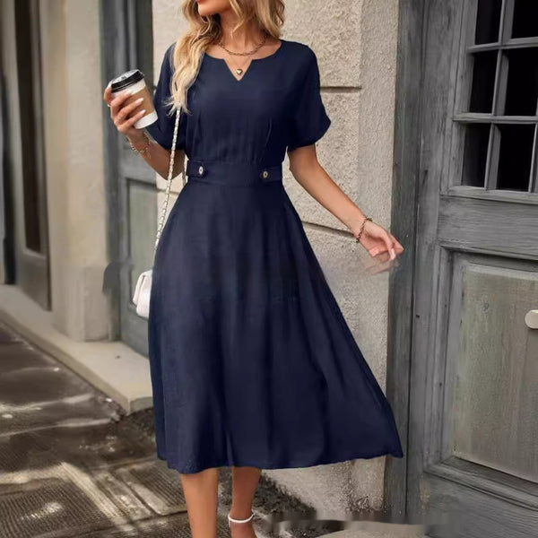 Robe à manches courtes et taille élastique pour femmes
