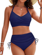 Womens High-Waisted Drawstring Bikini Set
