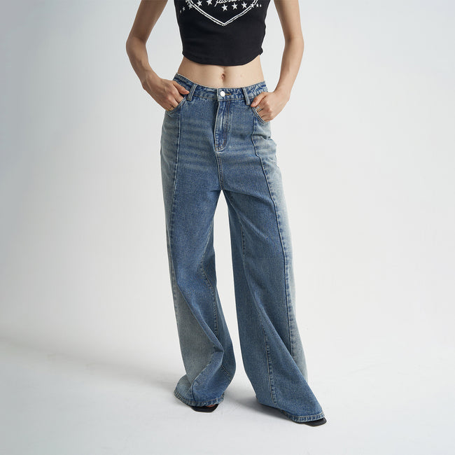 Jean Bleu Délavé Couture Lâche Femme Hover Image