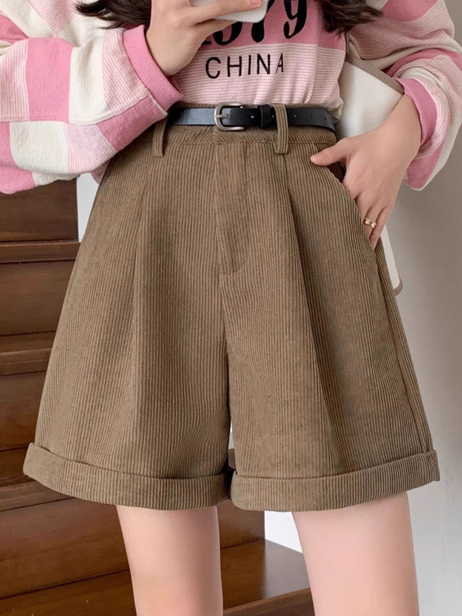 Shorts En Velours Côtelé Marron Tendance Pour Femmes Main Image