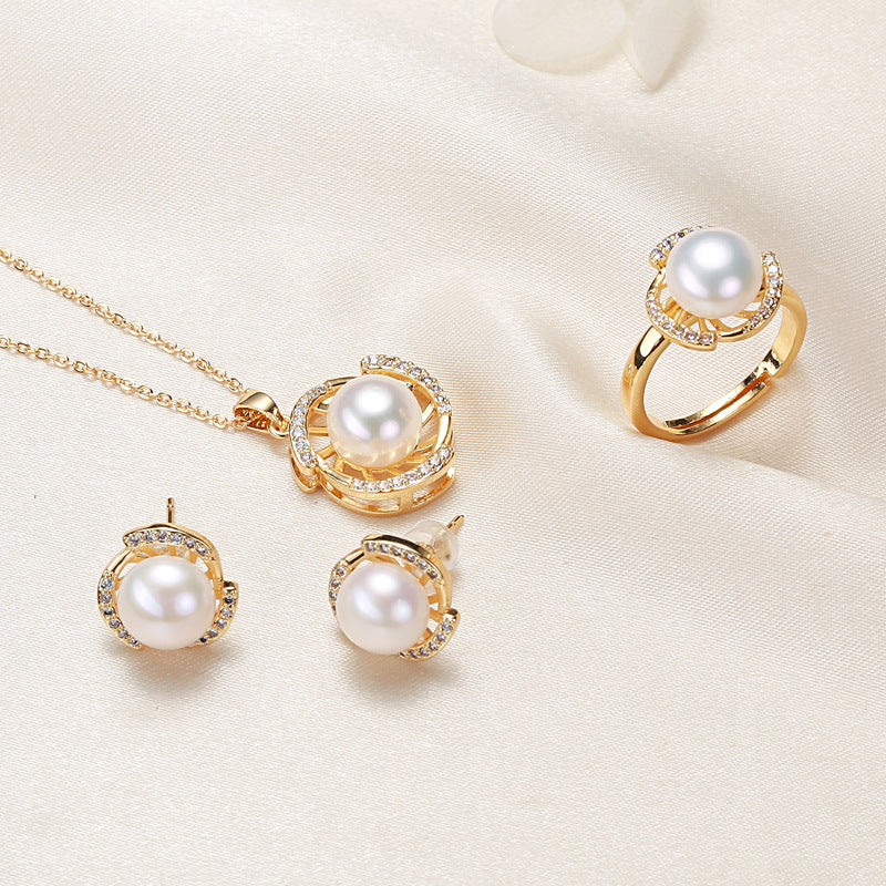 Parure Collier Bague Boucles d'Oreilles Perles