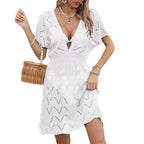 Robe tissée décolletée en V profond et dos nu