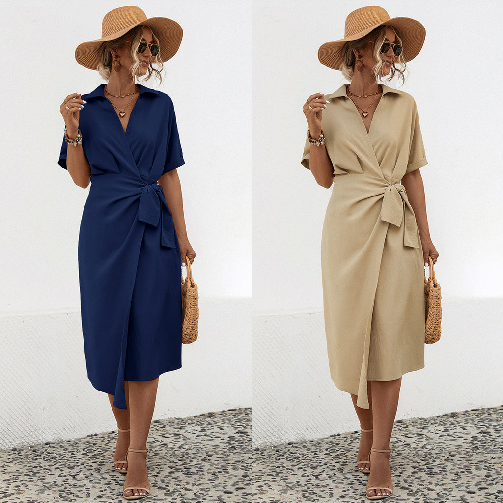 Robe courte à manches courtes pour femme, coupe ventre