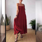 Robe plissée à bretelles et bustier unie décontractée pour femme