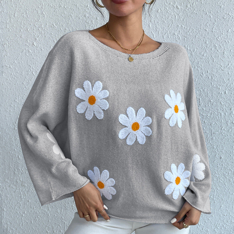 Pull en maille ample Sweet Flowers pour femmes