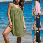 Robe de plage décontractée sans manches de couleur unie pour femme pour les vacances en bord de mer