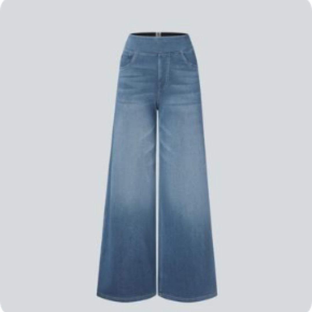 Jean Taille Haute Femme Délavé Coupe Ample Jambe Large