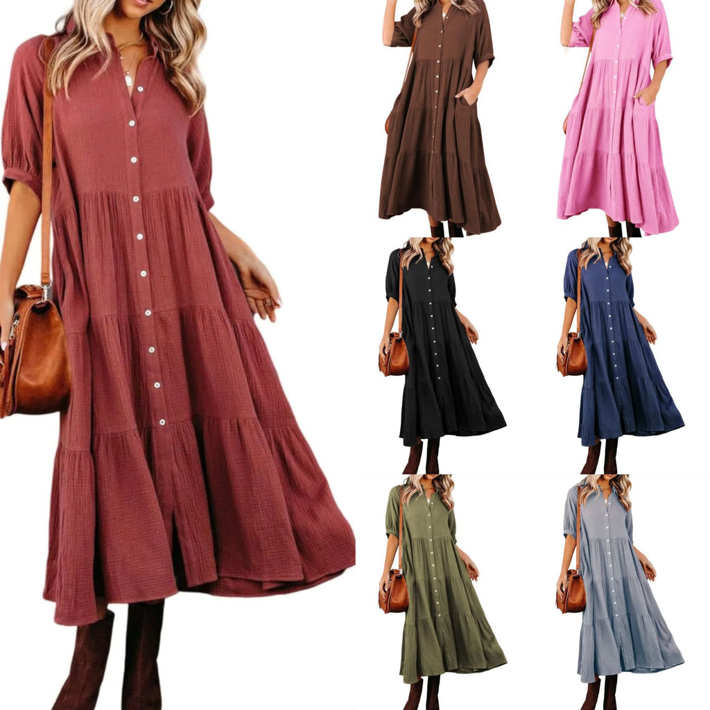 Robe décontractée boutonnée à manches longues pour femmes